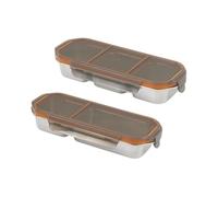 Hitopin Snack Box de Acero Inoxidable,2PCS Snack Box con Compartimentos,Fiambrera Acero Inoxidable con Tapas Herméticas,Caja de Condimentos Reutilizable de 3 Compartimentos,Para La Escuela, Viajes