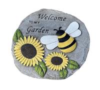 Hitos al aire libre | jardín de con y girasoles - Deliciosa y creativa miliar girasol es una resina de bienvenida en mi jardín de patio, césped, patio