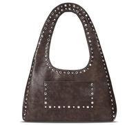 HiTotes Bolso hobo de cuero con tachuelas para mujer, bolso de mano de cuero vegano, bolso de hombro Y2K, bolso hobo de otoño, bolso de hombro creciente con tachuelas, A01-café, 37cm