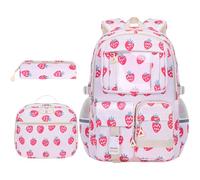 HiTotes Coquette - Mochila escolar para niñas, juego de 3 piezas, mochila de fresa, mochila kawaii para secundaria, primaria, escuela secundaria, A02-nailon fresa, 44 cm, Mochila para niñas