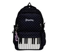 HiTotes Mochila con diseño de lunares y piano, mochila estética para el día a día, con colgante, Black, 46cm, Mochila de lunares