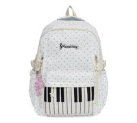 HiTotes Mochila con diseño de lunares y piano, mochila estética para el día a día, con colgante, White, 46cm, Mochila de lunares