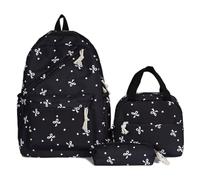 HiTotes Mochila escolar con lazo para niñas, juego de 3 unidades, mochila escolar con lazo coqueta, mochila preparada kawaii para secundaria, primaria, escuela secundaria, A03-lazo negro, 38 cm