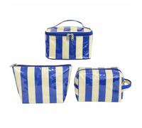 HiTotes Neceser de maquillaje a rayas, 3 piezas, de PVC, neceser de viaje, Rayas Azul Beige, 7.87in, Bolsa de maquillaje