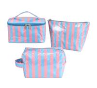 HiTotes Neceser de maquillaje a rayas, 3 piezas, de PVC, neceser de viaje, Rayas Azul Rosa, 7.87in, Bolsa de maquillaje