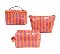 HiTotes Neceser de maquillaje a rayas, 3 piezas, de PVC, neceser de viaje, Rayas Naranja Morado, 7.87in, Bolsa de maquillaje