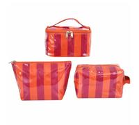HiTotes Neceser de maquillaje a rayas, 3 piezas, de PVC, neceser de viaje, Rayas Naranja Rojo, 7.87in, Bolsa de maquillaje
