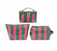 HiTotes Neceser de maquillaje a rayas, 3 piezas, de PVC, neceser de viaje, Rayas Verde Rosa Oscuro, 7.87in, Bolsa de maquillaje