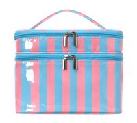 HiTotes Neceser de maquillaje a rayas, de PVC, de doble capa, neceser de viaje, Rayas Azul Rosa, 9.25in, Bolsa de maquillaje