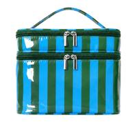 HiTotes Neceser de maquillaje a rayas, de PVC, de doble capa, neceser de viaje, Rayas Azul Verde, 9.25in, Bolsa de maquillaje
