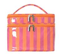HiTotes Neceser de maquillaje a rayas, de PVC, de doble capa, neceser de viaje, Rayas Naranja Morado, 9.25in, Bolsa de maquillaje