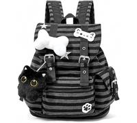 HiTotes Y2K Mochila Kawaii a rayas Coquette Daypack con colgante de gato Preppy Mochila para portátil, Black, Mochila Y2K
