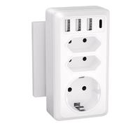 HITRENDS Adaptador de enchufe con 3 tomas de CA, enchufe múltiple con interruptor para enchufe, con 4 puertos USB (incluye 3USB-A, 1USB-C), 250 V/16 A, 4000 W, para teléfono, distribuidor de enchufes