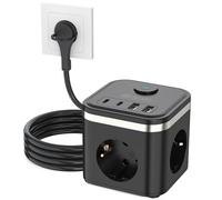 HITRENDS Cubo de enchufe con USB, regleta USB C, cargador de 3 enchufes con interruptor, cargador portátil PD para MacBook, iPad, iPhone 16/15, Galaxy S25 Ultra, hogar, oficina, viajes