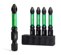 HitScrews Puntas Atornillador PH2 50mm Imantadas Antideslizantes 5 Piezas | Punta Grabada por Láser, Acero S2, Precisión CNC, Vástago Hexagonal 1/4", para Bricolaje y Montaje de Muebles