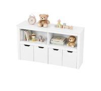hitsuki Estantería Infantil con Cajones Blanco | 4 cajones con ruedas, 2 compartimentos, 120x33x61.5cm, almacenaje habitación infantil