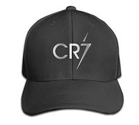 Hittings Black Cristiano Ronaldo CR7 Logo Platinum Men's Adjustable Peaked Baseball Caps Black