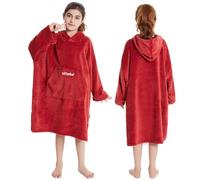 Hiturbo Bata cambiadora para niños, manta de felpa, toallas de natación suaves, poncho de surf cálido, sudadera con capucha de forro polar, cubierta de baño con bolsillo frontal para 5-12 años (rojo)