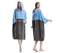 Hiturbo Bata cambiadora, poncho toalla de baño con capucha para playa, natación, surf, Azul y gris, 43.3 x 33.5 inch