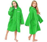 Hiturbo Toalla con capucha para niños: bata de baño con cremallera cambiante, poncho para natación, playa, surf, hogar, verde, 7-14 Years