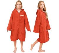 Hiturbo Toalla con capucha para niños: bata de baño con cremallera cambiante, poncho para natación, playa, surf, hogar, naranja, 7-14 Years
