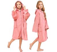 Hiturbo - Toalla con capucha para niños: toalla cambiante con cierre, poncho para natación, playa, surf y hogar, rosa, 7-14 Years