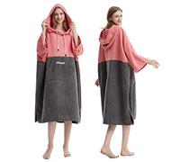 Hiturbo Toalla de baño tipo poncho con capucha para playa, natación, surf, Rosa&gris, Taille unique