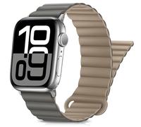 HITZEE Compatible con Correa Apple Watch 49/46/45/44/42/41/40/38mm, Correa Magnética Silicona Usable Doble Cara Compatible para iWatch Ultra 2 Serie 10 9 8 7 SE 6 5 4 (38/40/41/42mm, Café Gris)