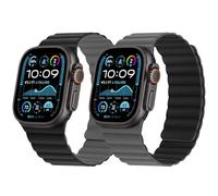 HITZEE Correa Magnética Doble Cara Reversible Compatible con Correa Apple Watch 49/46(S10)/45/44/42mm, Band Silicona para iWatch Ultra 2 Serie 10 9 8 7 SE 6-1 (49/46/45/44/42, Negro/Gris)