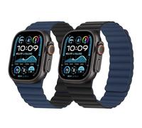 HITZEE Correa Magnética Doble Cara Reversible Compatible con Correa Apple Watch 49/46(S10)/45/44/42mm, Band Silicona para iWatch Ultra 2 Serie 10 9 8 7 SE 6-1 (49/46/45/44/42, Azul oscuro/Negro)