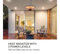 Hitzkopf Radiador de techo por infrarrojos tubo calefactor halógeno de 2 niveles 750/1500 W Blumfeldt