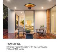 Hitzkopf Radiador de techo por infrarrojos tubo calefactor halógeno de 2 niveles 750/1500 W Blumfeldt
