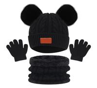 HIULLEN 3 in 1 Conjunto de Gorro Bufanda y Guantes Niños, Térmico Niñas Beanie Gorro Bufanda Guantes Set, Set Beanie Gorro Invierno Niños Sombrero de Punto con Pompon para Niños Niñas 1-5 Años