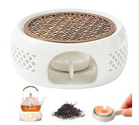 HIULLEN Calientaplatos para Tetera, Calentador de Cerámica para Tetera, Calentador de té de Cerámica Blanca con Portavelas y Alfombrilla de Cocina, Calentador de Café para la Conservación del Calor