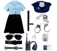 HIULLEN Disfraz de Policía para Niños y Niñas, 13 piezas Juguete de Policías con Camisa de Policía, Walkie Talkie, Vestido de Policías, Esposas para niños, carnaval, Halloween, carnaval