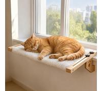 HIULLEN Hamaca Gato Ventana, 40x16cm Cama Ventana para Gatos de Madera | Hamaca Colgante para Gatos Radiador con Cojín Lavable Sin Taladrar, hasta 20 kg, Fácil de Instalar Interior y Balcón