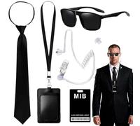 HIULLEN Juego de accesorios para disfraz de agente, juego de disfraz de servicio secreto, traje de guardia de seguridad secreta con lentes de sol, tarjeta de identificación, tarjetero, corbata