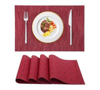 HIUOUIH Manteles Individuales Lavables Juego de 4 Individuales Mesa PVC Resistentes al Calor Antideslizante Salvamanteles Individuales para Mesa de Comedor y Cocina, Rojo