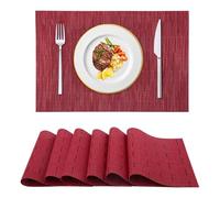 HIUOUIH Manteles Individuales Lavables Juego de 6 Individuales Mesa PVC Resistentes al Calor Antideslizante Salvamanteles Individuales para Mesa de Comedor y Cocina, Rojo