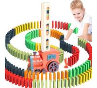 HIUOUIH Tren Domino 60 Piezas Tren Domino Automático Bloques de Domino con Luces y Música Tren Domino Juguete para Niñas, Rosa