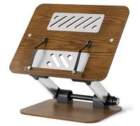 HIUYRFS Soporte de madera ajustable para libros de lectura, soporte flexible y plegable de 180° para libros de cocina con clip de página, soporte para exhibición de recetas Book Stand Holder