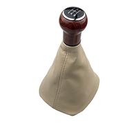 Hiverni 5/6 para velocidad de cuero PU mango madera Durazno perilla cambio marchas funda bota polaina piel para VW para Passat B5 .5 estilo coche(5 Speed Beige 1)