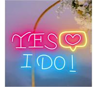 Hiverni luz de neón de dormitorio Letrero de neón Sí, quiero para decoración pared boda, letra con corazón y luz, 45 x 30 cm