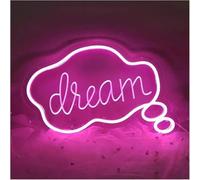 Hiverni luz de neón de dormitorio Lettres colorées Interior Luminaires Rêve Néon Signe Bureau Chambre Mur Barre Décor Lumière Fête(Rosado)