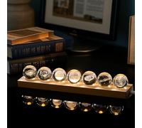 Hivexagon 7 bolas de cristal galácticas para decoración con soporte de madera LED, sistema de galaxia 3D de la Tierra, luna y Saturno, bola de cristal de 40 mm, ideal como regalo decorativo