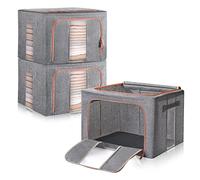 Hivexagon Bolsa de almacenamiento de ropa, Conjunto de organizadores Plegables para Bolsas -Soporte de Metal Incorporado, Cremallera de doble apertura, Lino de algodón grueso 3x66L