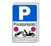 Hivia Cartel de aparcamiento privado de aluminio de 30 x 20 cm, para prohibir el aparcamiento con «Vehículos aparcados ilegales...», resistente a la intemperie y al óxido para exteriores