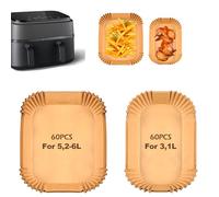 Hivio 120 unidades de papel de horno Airfryer para Philips Airfryer Dual Basket 3000/5000 Series 9L/Dual Easy Fry & Grill 5,2/3,1 L, Air fryer Accesorios para Cecotec 5,5/3,5L, Moulinex 8,3 L