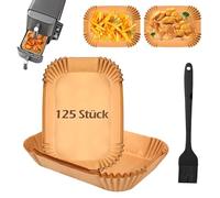 Hivio 125 unidades de papel de horno airfryer para Ninja Double Stack XL SL400EU/Ninja Foodi MAX Dual Zone AF400EU 9,5 L, papel de horno para freidora de aire caliente y cepillo de silicona