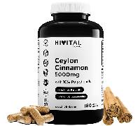 Canela de Ceylán 5000 mg. 180 cápsulas veganas para 6 meses de tratamiento. Extracto Natural de rama de Canela (Cinnamomum Zeylanicum) con 10% Polifenoles. De Hivital
